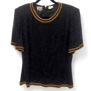 Stenay Stunning 1980s Vintage Beaded 100% Silk Top with Back Zipper size PL